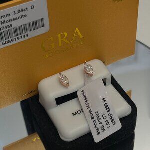 Marquise Cut Moissanite Stud Earrings Sterling Silver Rose Gold Prongs GRA Certi